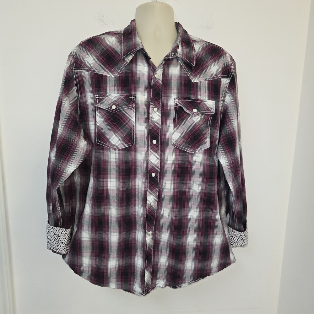 Wrangler 20X Snap Shirt Competition Mens Sz XXL Long Sleeve Plaid Contrast Cuff